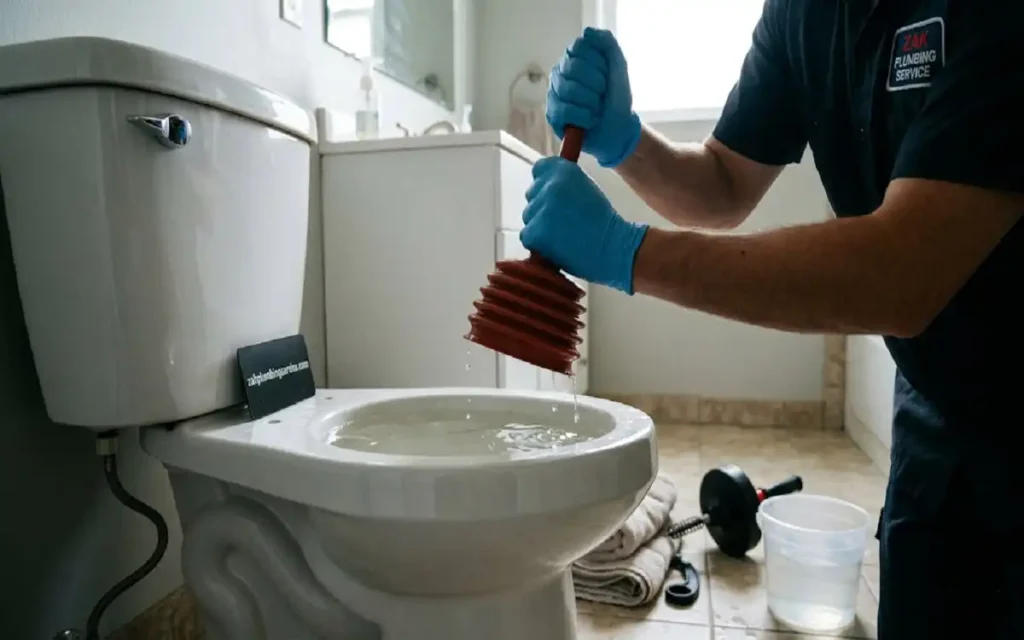 unclog a toilet when the water is high